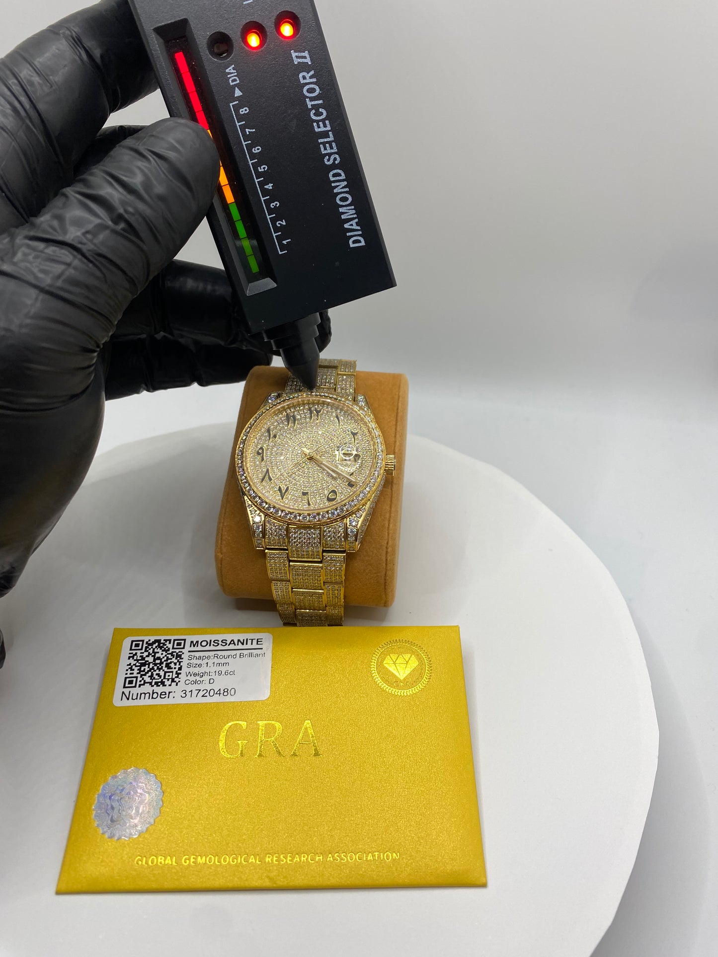 Arabic Dial Gold Icy Moissanite Watch