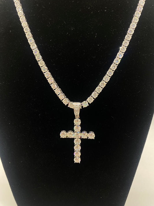 Moissanite Tennis Chain & Tennis Cross Pendant – 22” | 75 CTW | 5mm 925 Silver