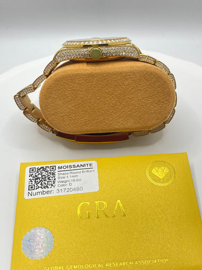 Arabic Dial Gold Icy Moissanite Watch