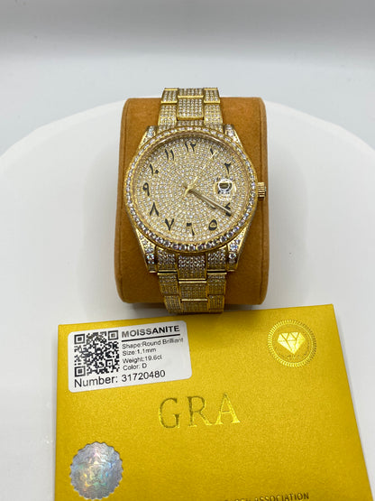 Arabic Dial Gold Icy Moissanite Watch