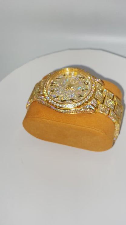 Arabic Dial Gold Icy Moissanite Watch
