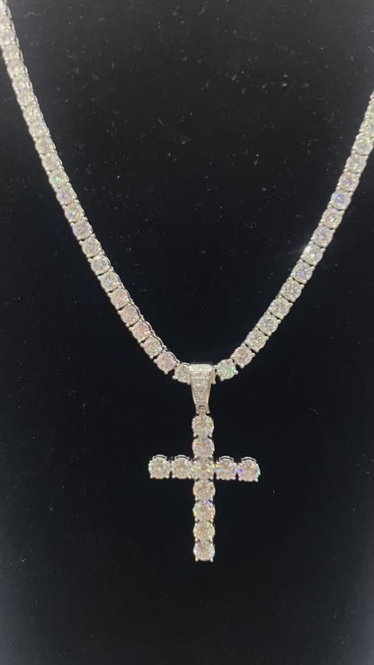 Moissanite Tennis Chain & Tennis Cross Pendant – 22” | 75 CTW | 5mm 925 Silver
